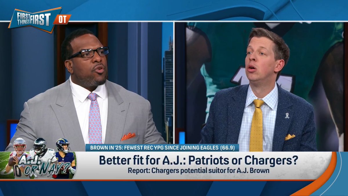 Better fit for A.J. Brown: Patriots or Chargers? Danny Parkins: “The Patriots just lost Stefon Diggs. They have a bigger need for a top pass catcher than the Chargers do.” Willie Colon: “To me, they both have the same need...If you’re the LA Chargers, this makes total sense.”