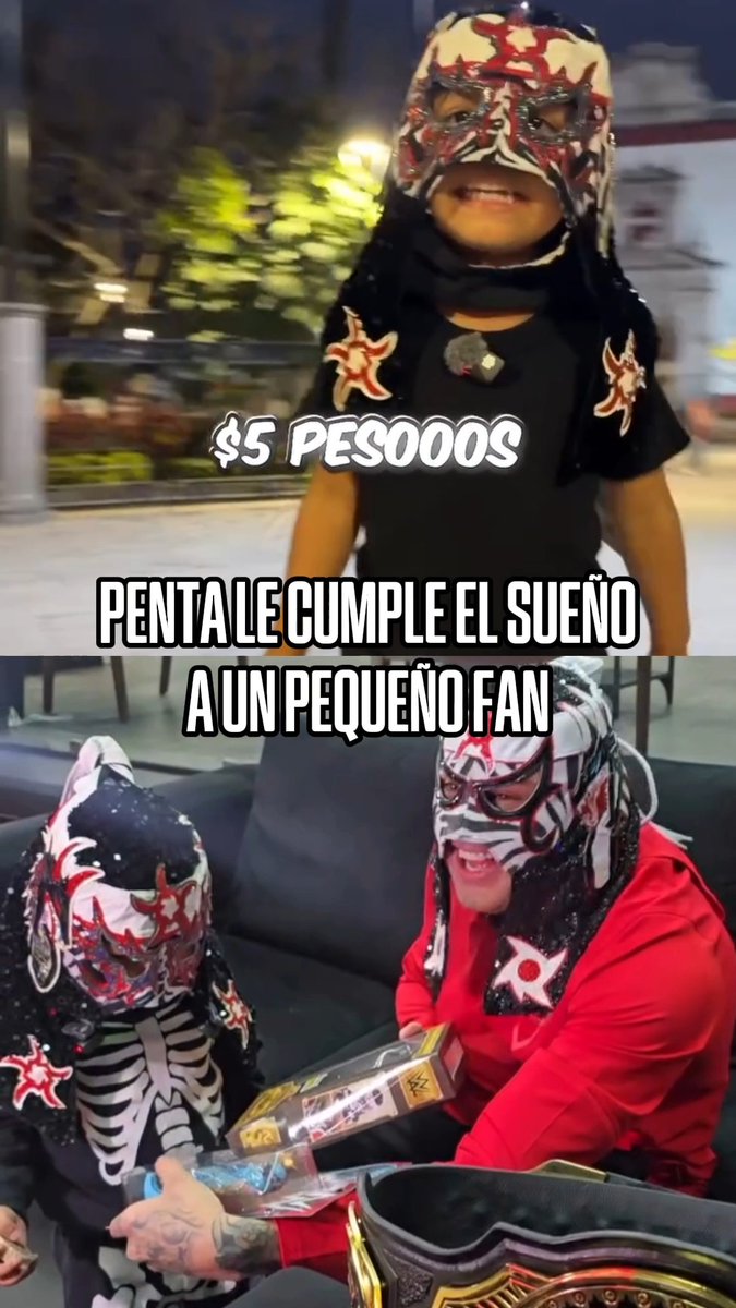 ¡LO LOGRÓ! ¡LO LOGRÓ! 🥹👏 😎 Así fue el encuentro entre Penta y este pequeño fan que vendía dulces para poder comprarse una figura del luchador mexicano. Grande dentro y fuera del ring. 🙌