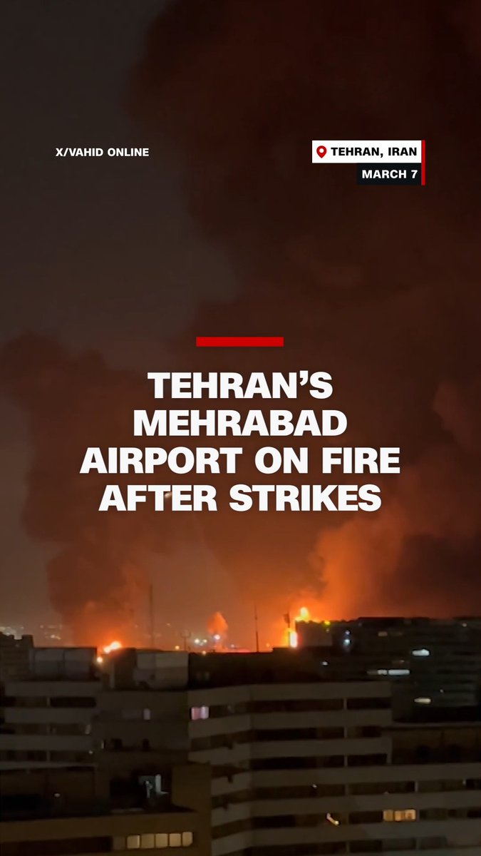 Video circulating on social media and geolocated by CNN showed Tehran’s Mehrabad Airport on fire following strikes. Follow live updates: