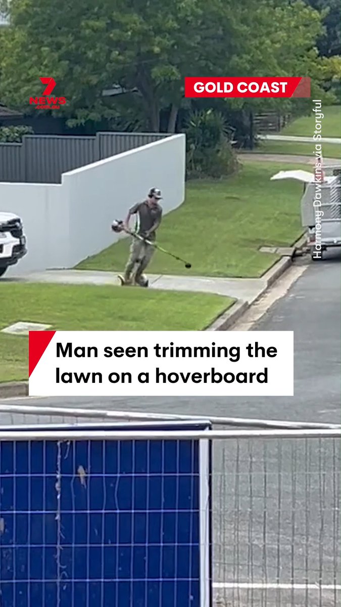 A man on the Gold Coast was spotted trimming the grass while riding a hoverboard. The unusual lawn maintenance technique allowed the crafty greenskeeper to glide through yard work with ease. #Hoverboard #LawnCare #UnusualTechnique #Innovative #Qld