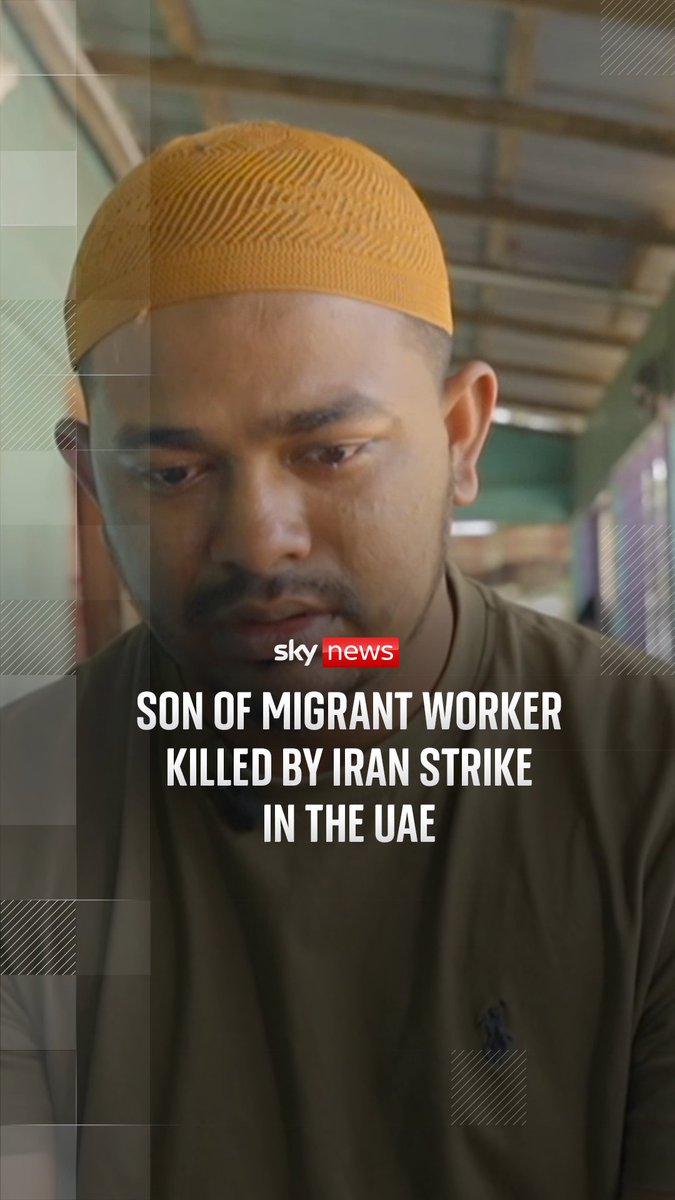 'You don't get friends like my dad anywhere in the world' The son of a Bangladeshi migrant worker, killed by an Iranian aerial attack on the United Arab Emirates, tells Sky News' Sadiya his father did not even know there was a war when he died. ๐