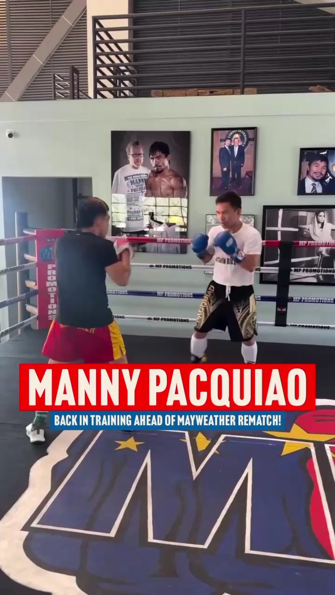 Manny Pacquiao back lighting up the pads ahead of his professional rematch with Floyd Mayweather in September ⚡🇵🇭