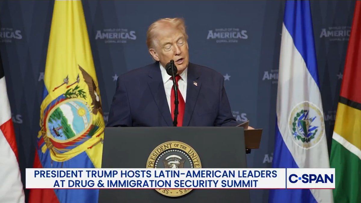 President Trump on desire to purchase Panama Canal at "Shield of the Americas" summit in Florida: "I love that canal…I think they made the greatest deal in history…bought it for one dollar. One of our brilliant presidents. I can't sleep over that deal."