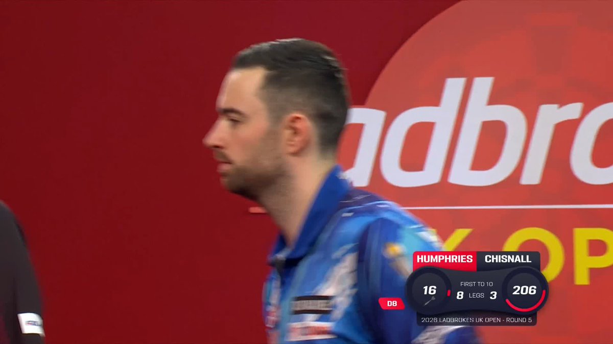 ONE AWAY! Luke Humphries is making light work of Dave Chisnall so far! The world number two races 9-3 ahead, leaving Chisnall at the point of no return! Live Scores & Streaming 📲 #UKOpenDarts | R5
