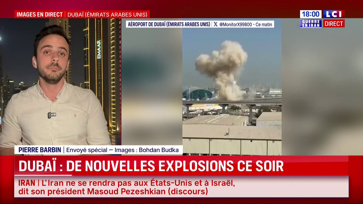🔴 Une forte explosion a été entendue à Dubaï il y a quelques minutes. Selon notre envoyé spécial sur place, celle-ci a été entendue dans le quartier de la Marina, au sud de la ville. Le pays du Golfe avait fait état plus tôt d'attaques "de drones et de missiles venant d'Iran".