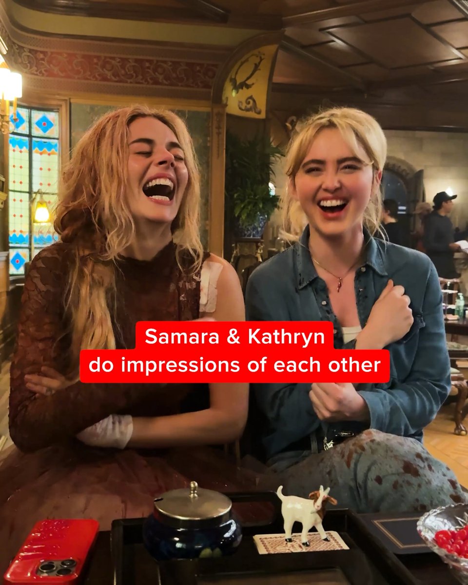 Got her. Samara and Kathryn do their best impressions of each other on the set of READY OR NOT 2: HERE I COME. Only in theaters March 20th. Get tickets now. #ReadyorNot2