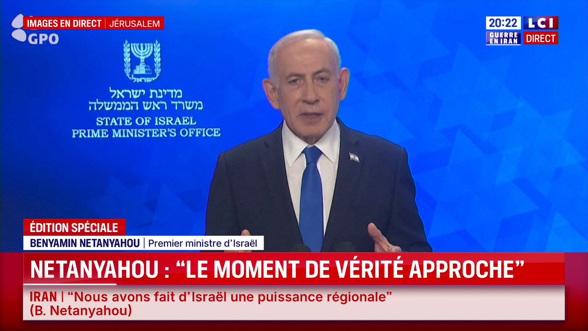 🔴 Benyamin Netanyahou : "Le moment de vérité approche"