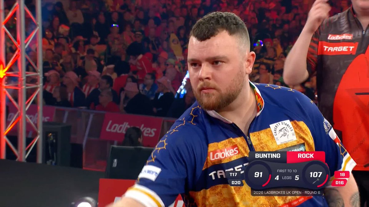 ROCK TWO CLEAR! Josh Rock takes out a neat 107 outshout to lead Stephen Bunting 6-4! Live Scores & Streaming 📲 #UKOpenDarts | R6