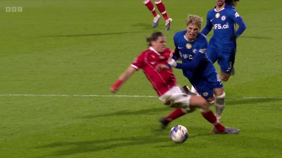 Wrexham's George Dobson was sent off for this challenge on Alejandro Garnacho after VAR intervened ❌ Correct decision? 🤔