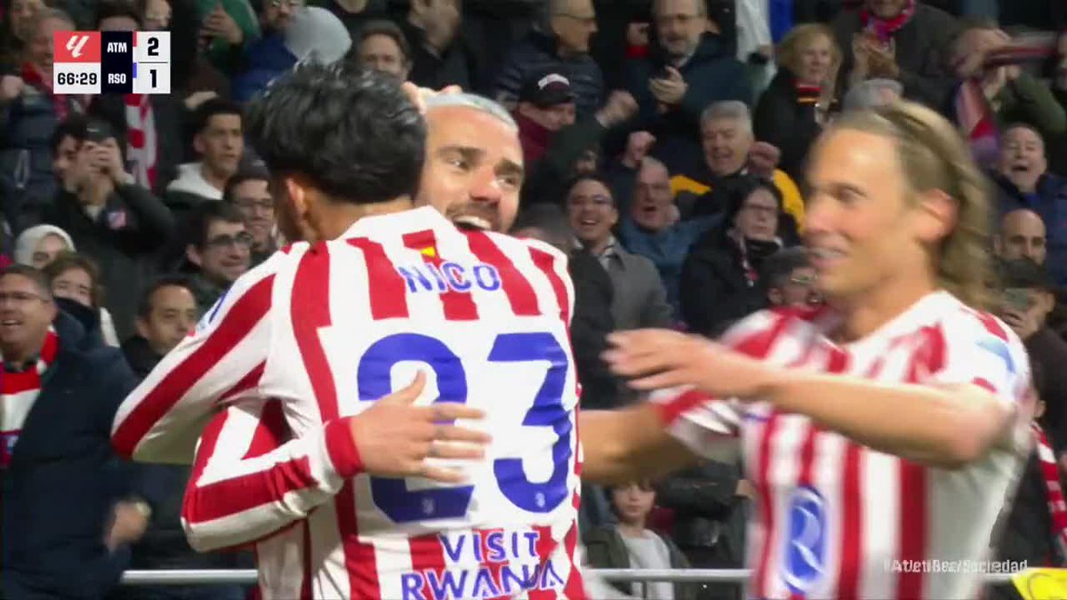¡POR FAVOR, QUÉ GOLAZO HIZO NICO GONZÁLEZ PARA EL DELIRIO DE LOS COLCHONEROS! El argentino la peleó desde atrás de mitad de cancha, hizo un uno-dos con Griezmann y definió para el 2-1 parcial de Atlético de Madrid ante Real Sociedad.