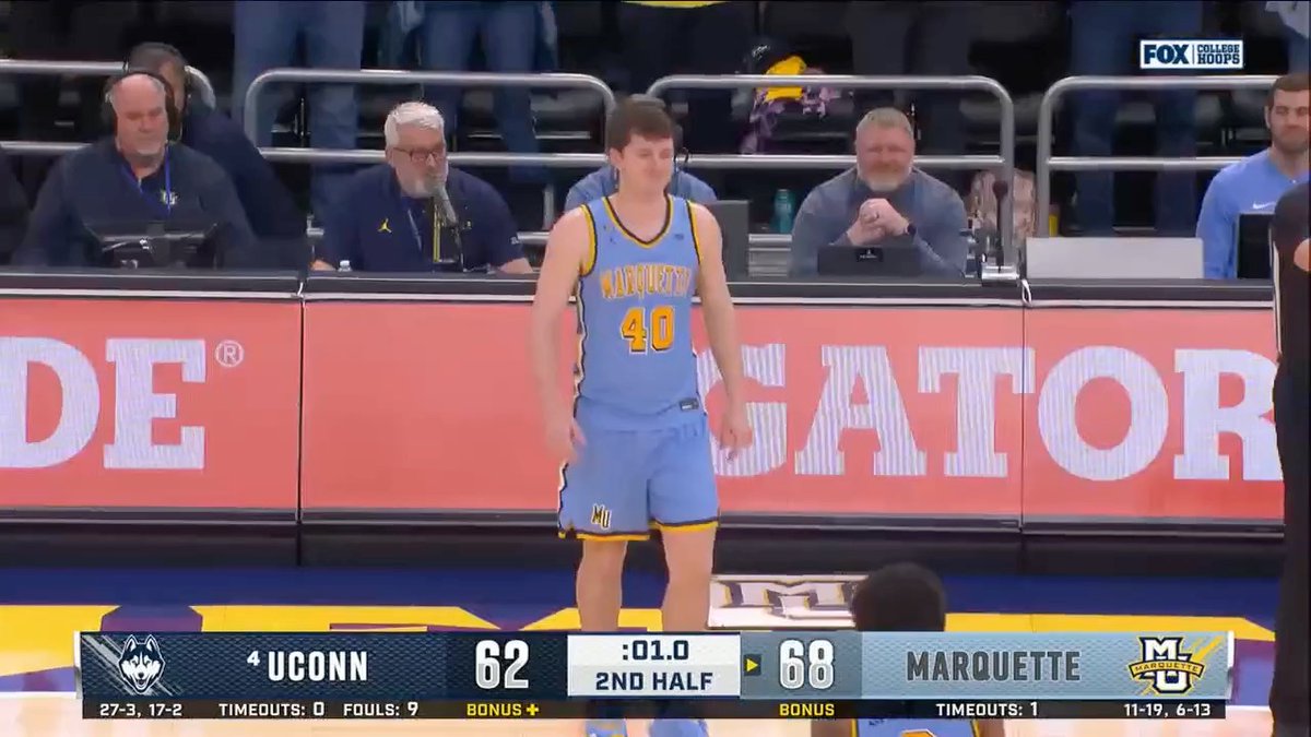 Thank you SENIORS! MU leads 68-62. 1.0 second to go. #MUBB | WeAreMarquette