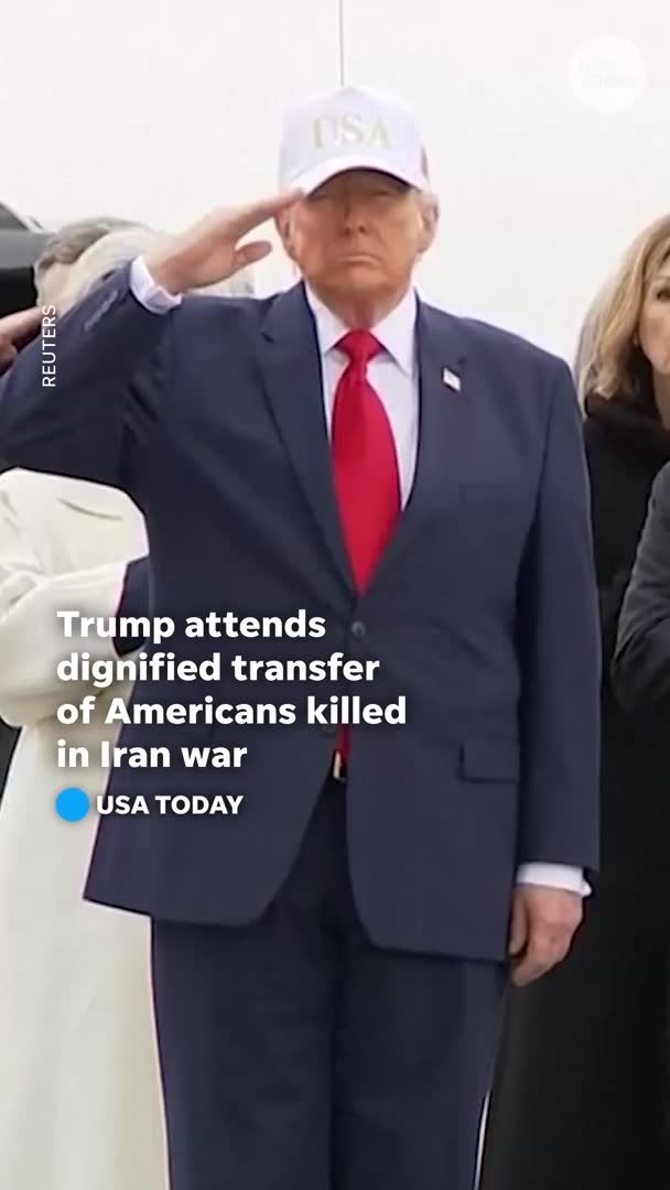 President Trump and senior officials gather at Dover for a dignified transfer honoring six US troops killed in an Iranian drone attack on a Kuwait base.