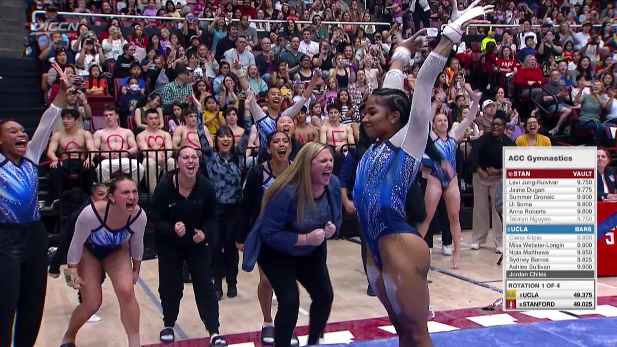 Jordan Chiles scores her first perfect 🔟 on bars this season and her 6th 10 of the year! 📺: ACCNX #GoBruins