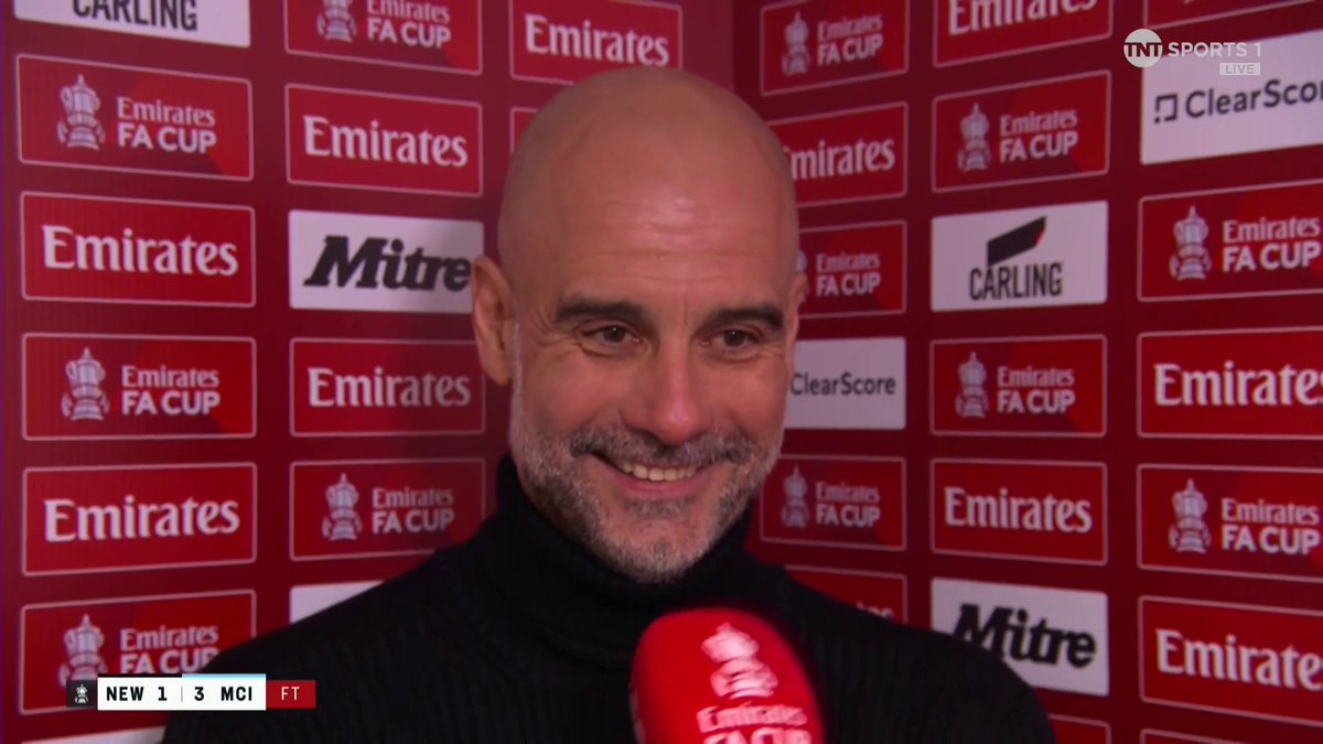 "I'm sorry for how good we are playing" 😆 Pep Guardiola on progress in the FA Cup against Newcastle, and his run-ins with the officials over the course of the game. 🎙️ Olivia Buzaglo 📺 TNT Sports & discovery+ UK