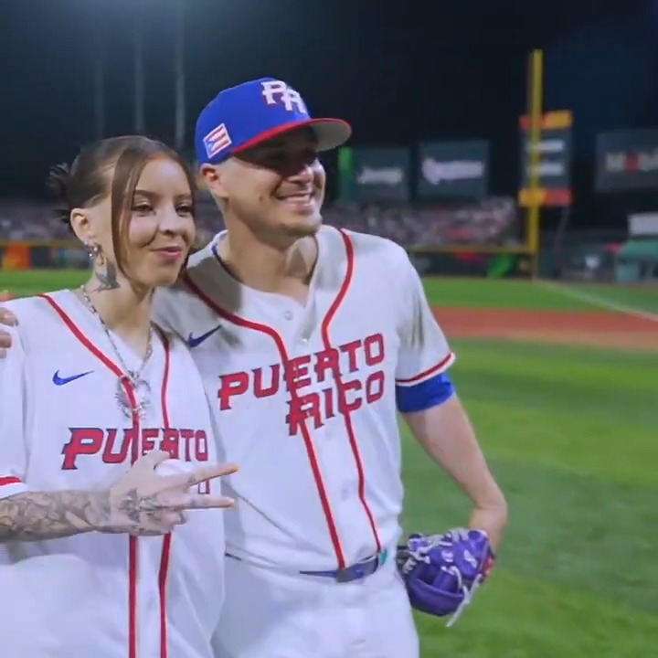 BABY MIKO! 🖤 Young Miko threw out the first pitch to Kiké Hernández ahead of Team Panama vs. Team Puerto Rico ⚾️