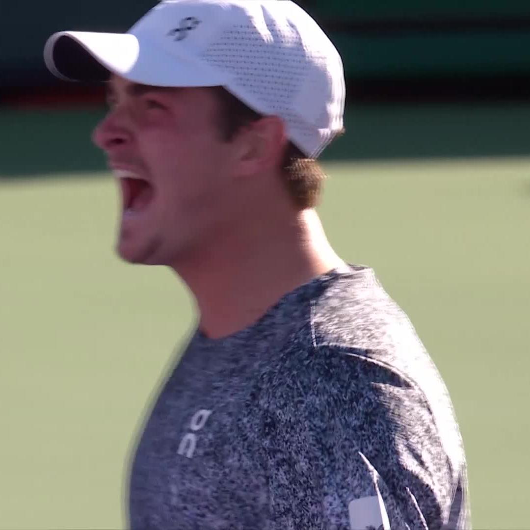 What a comeback 🔥 The moment Joao Fonseca defeated Karen Khachanov to move into Round 3 of Indian Wells! #TennisParadise