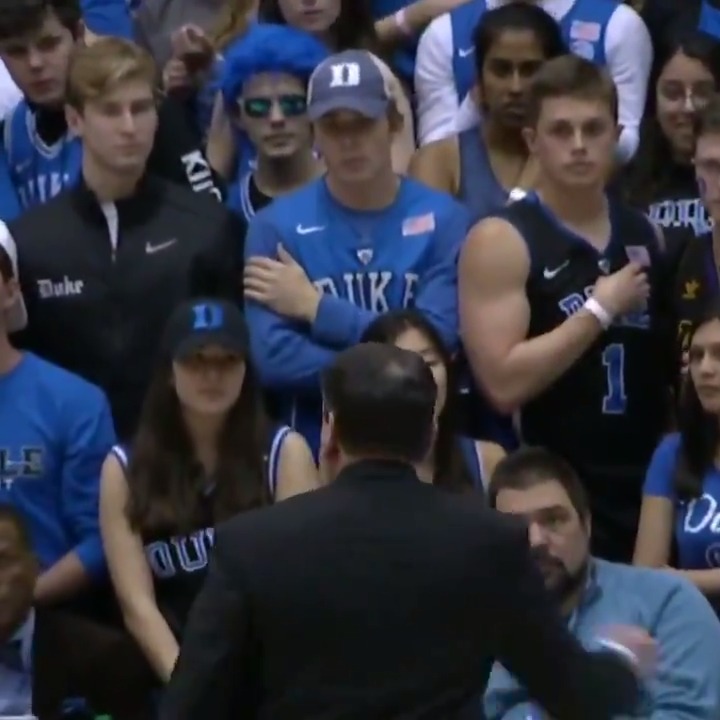Wow coach k just showed up to the UNC Duke game and was very unhappy w the Cameron Crazies. Unreal.