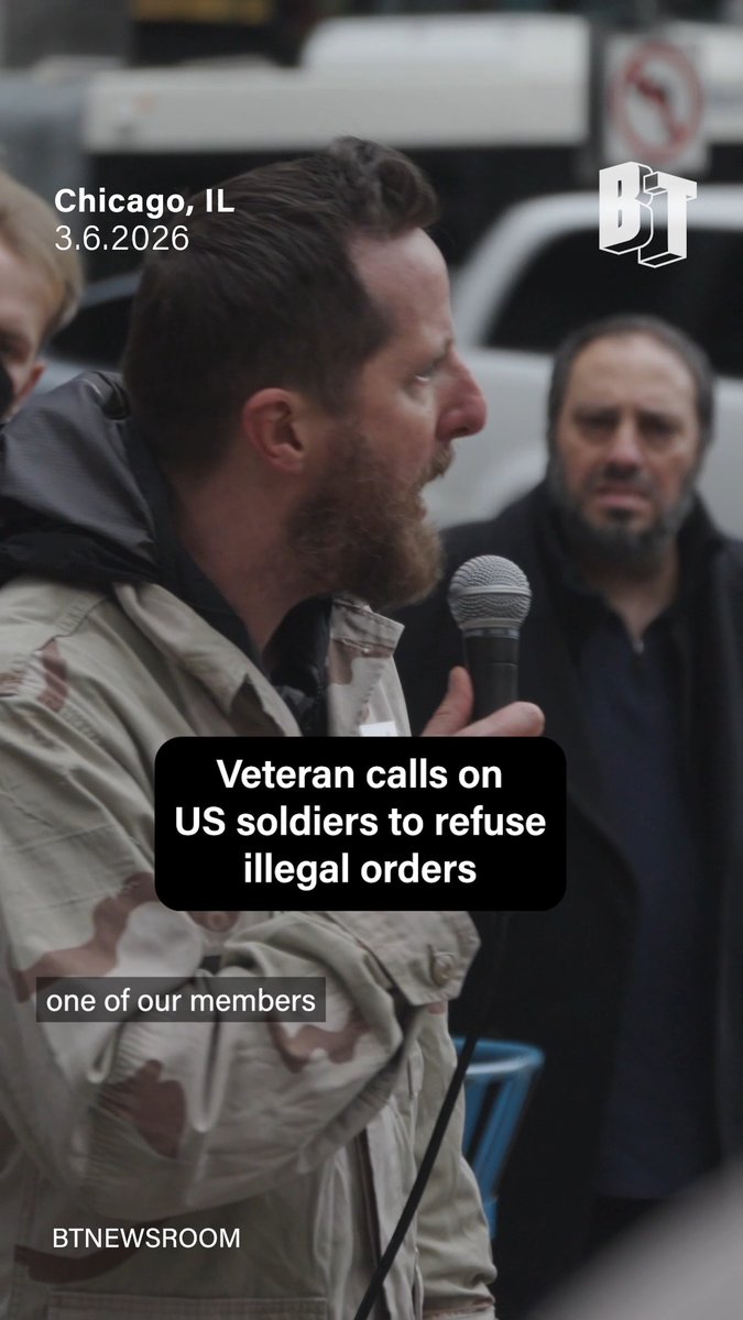 “To all those who are not yet deployed: Now is the time to resist.” At a Chicago rally on Saturday, veteran Daniel Lakemacher urges U.S. soldiers to “refuse this illegal and immoral war” on Iran. The rally was part of a “Stop the War on Iran!” national day of action. The U.S.-Israeli war on Iran has so far reportedly killed over 1,300 Iranian civilians.