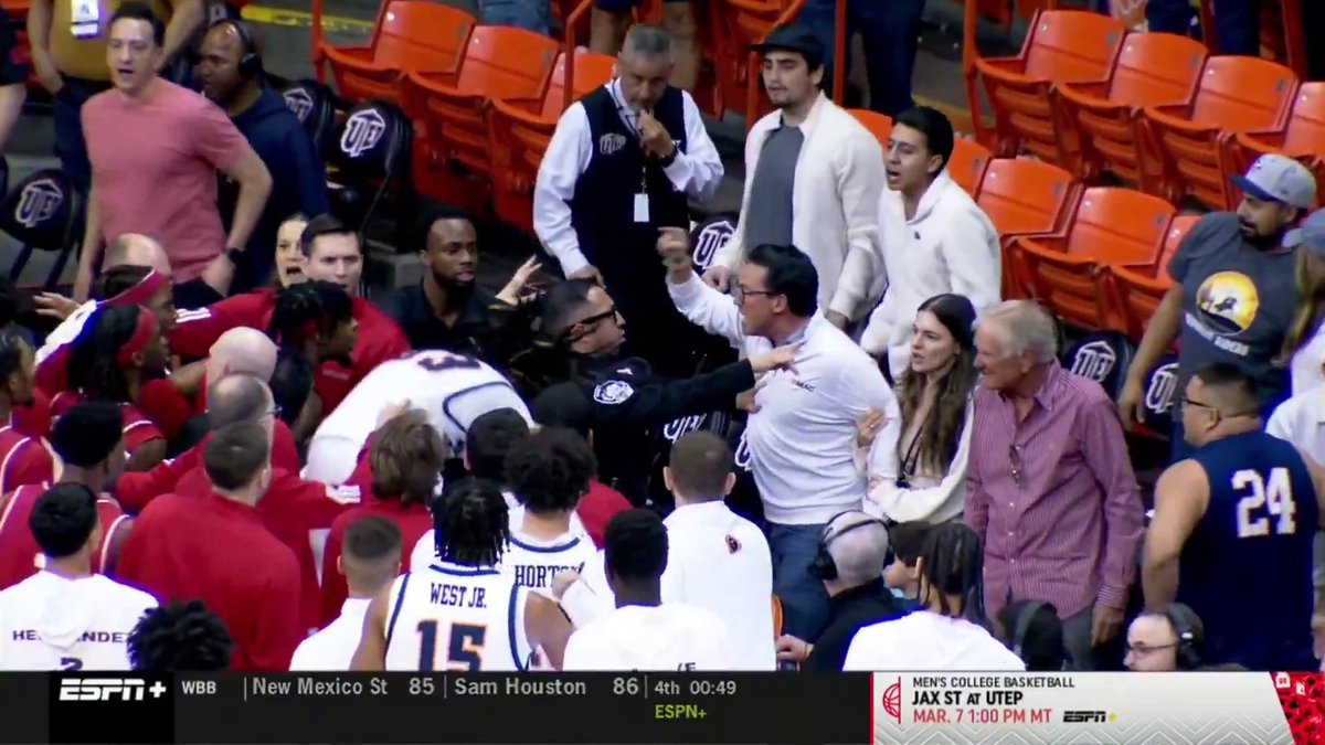 UTEP, Jacksonville State and Conference USA will review an altercation that appeared to involve a UTEP fan picking up a chair in a fiery exchange with Jacksonville State players on Saturday. Read more: