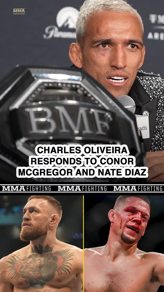 Charles Oliveira responds to Conor McGregor and Nate Diaz's comments after his BFM title win over Max Holloway at #UFC326: "If you want to put them at 170 pounds or if you want to put them at middleweight, then we do it. If you want it, make it a Grand Prix."