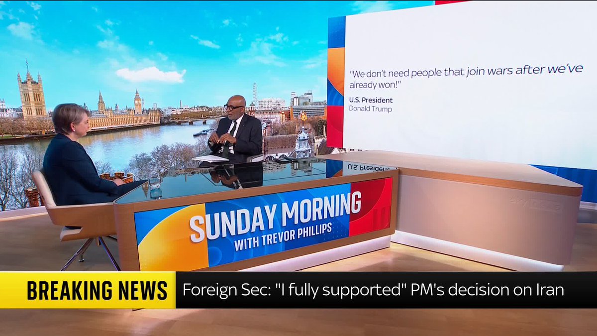 "You have to focus on substance and not on social media posts" Foreign Sec Yvette Cooper responds to Trump's attacks on Starmer over his decisions on Iran, asserting that the PM does what's best for the UK's interests. #TrevorPhillips Trevor Phillips