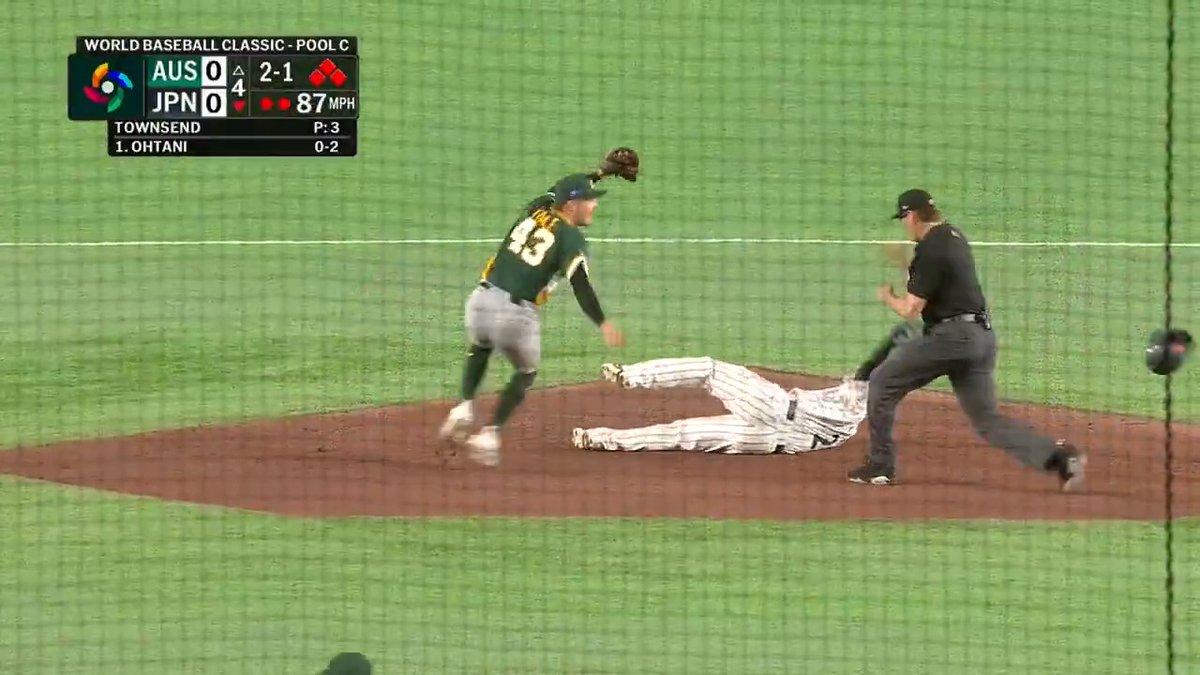 WHAT A PLAY! Robbie Perkins picks off the runner at 2nd base to get Team Australia out of a HUGE jam! #WorldBaseballClassic