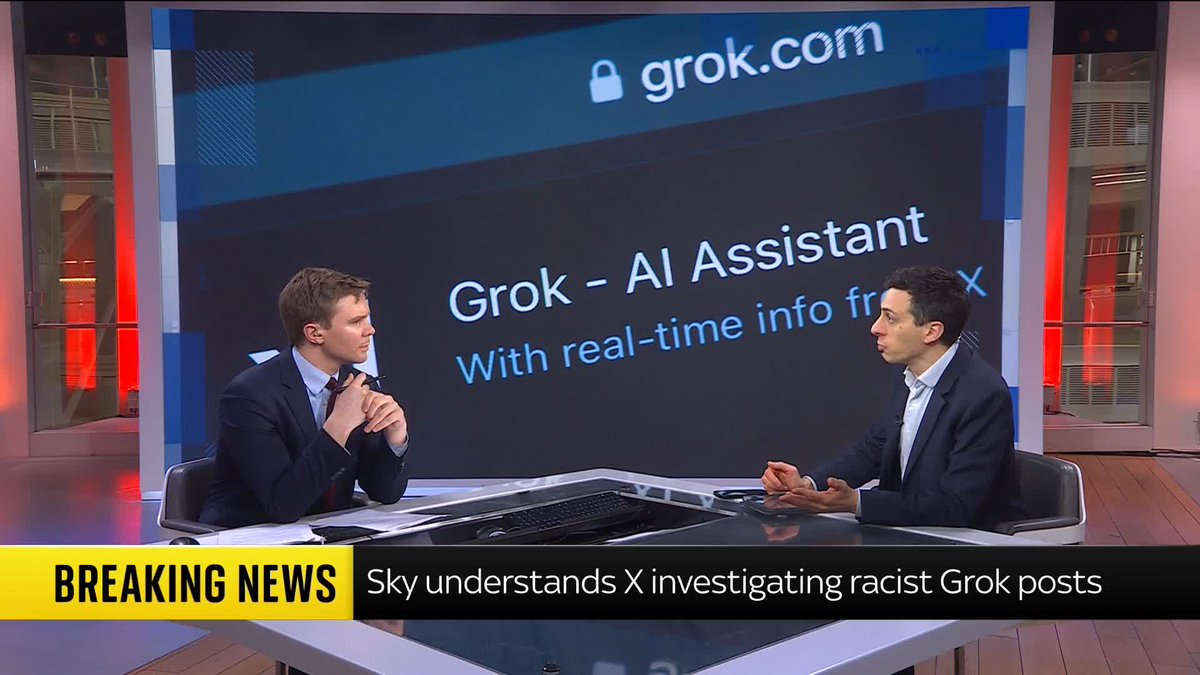 BREAKING: Social media platform X investigating racist and offensive Grok posts, Sky understands. Users are prompting Grok to produce vulgar responses, particularly targeting Hinduism, Islam, and also groups of football fans. Rob Harris has the story