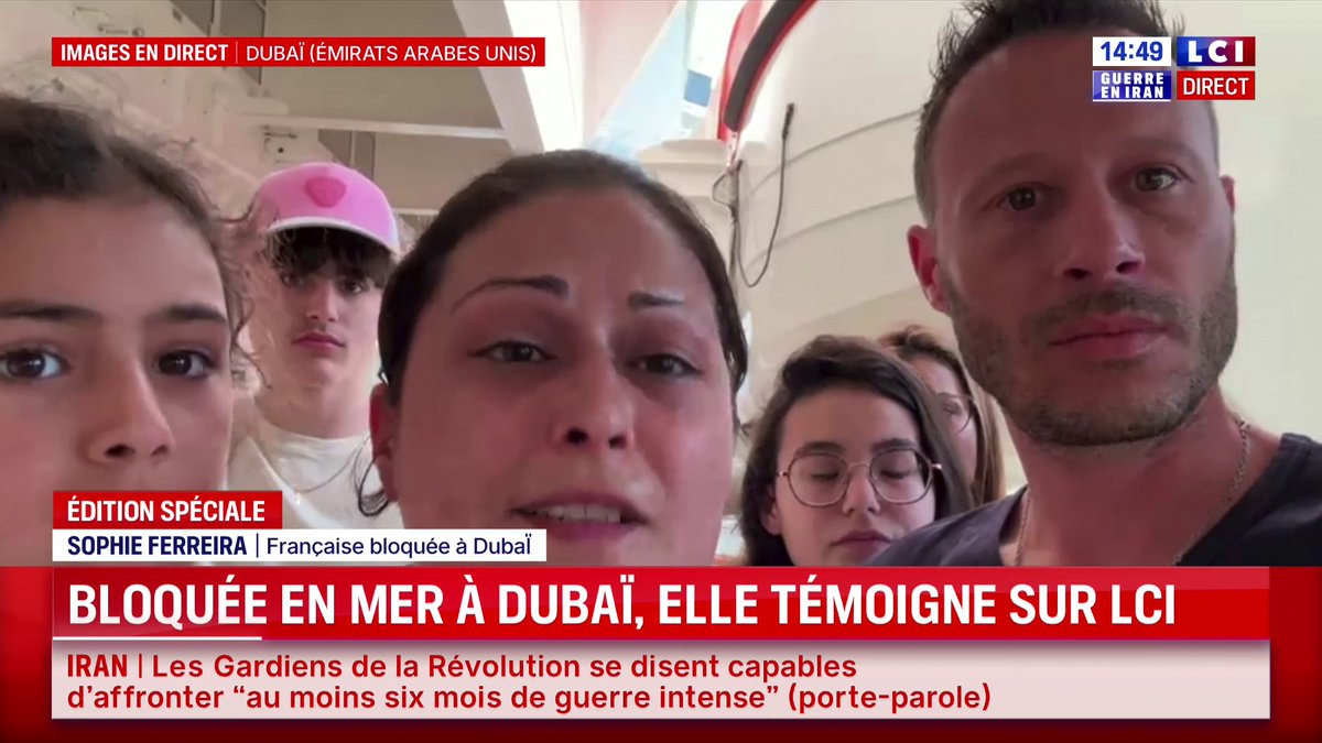 💬 "On n'a aucune nouvelle des autorités (...) On est les seuls Français sur le bateau" : une mère de famille bloquée sur un bateau à quai à Dubaï témoigne de la "fatigue" et de l'"angoisse"