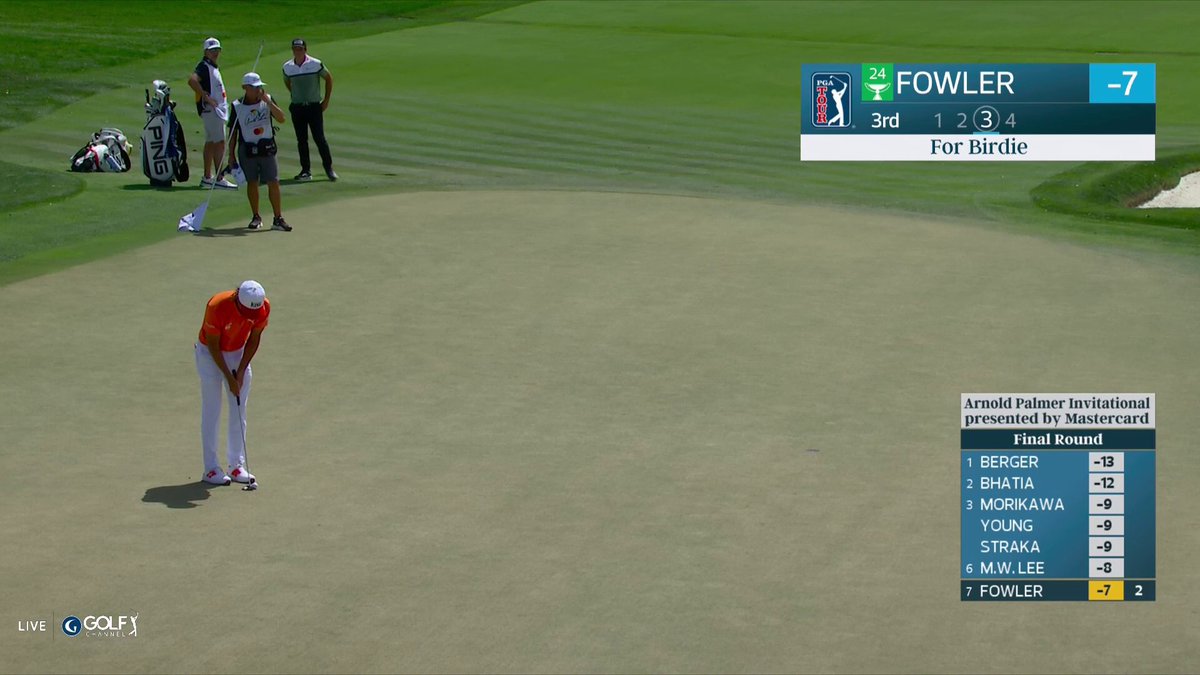 Rickie Fowler's heating up early 📈 Two birdies through three holes in the Sunday orange.