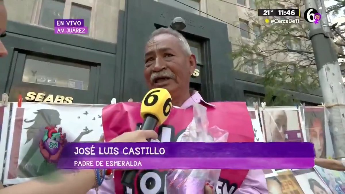 ▶️ “Pronto te voy a estar dando ese abrazo que tanto deseo darte, mi niña”: José Luis Castillo, padre de Esmeralda Castillo, quien desapareció en 2009, asiste a la marcha del 8M en la #CdMx. 📺 Conmemoración #8M en vivo por Canal 6