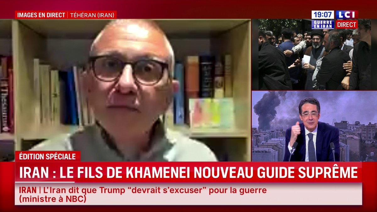 🔴 Le fils de Khamenei nouveau guide : "La télévision iranienne annonce que le troisième guide suprême iranien a été choisi", indique Siavosh Ghazi, correspondant en Iran