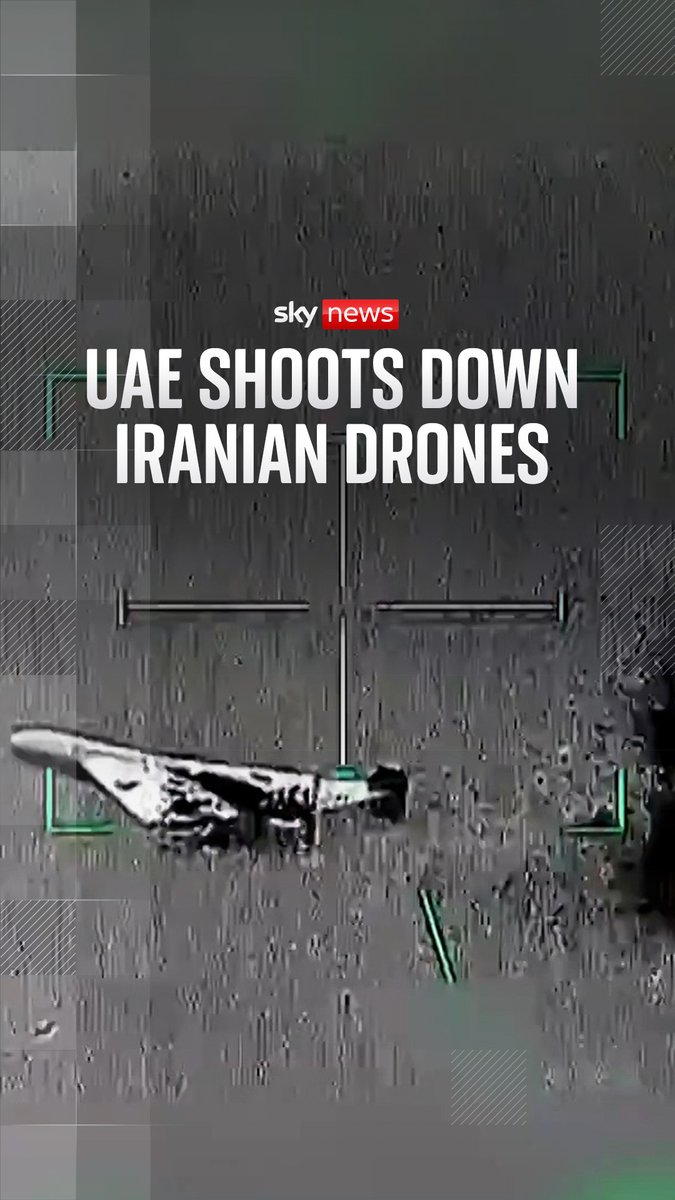 Footage released by the UAE Ministry of Defence shows the country's air force shooting down Iranian drones over water. Iran has fired nearly 250 missiles and close to 1500 drones at the UAE in the past nine days. 🔗