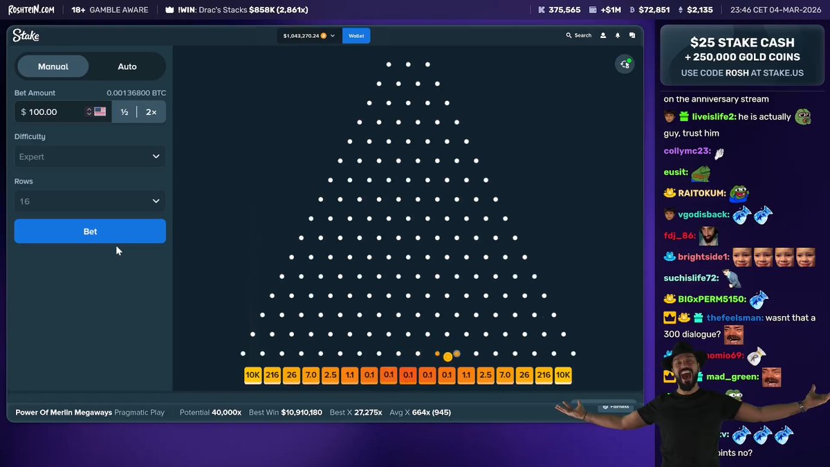 🚨 STAKE JUST DROPPED 10,000X PLINKO… 🚨 And Roshtein IMMEDIATELY turned $100 into $1,000,000 🤯💰