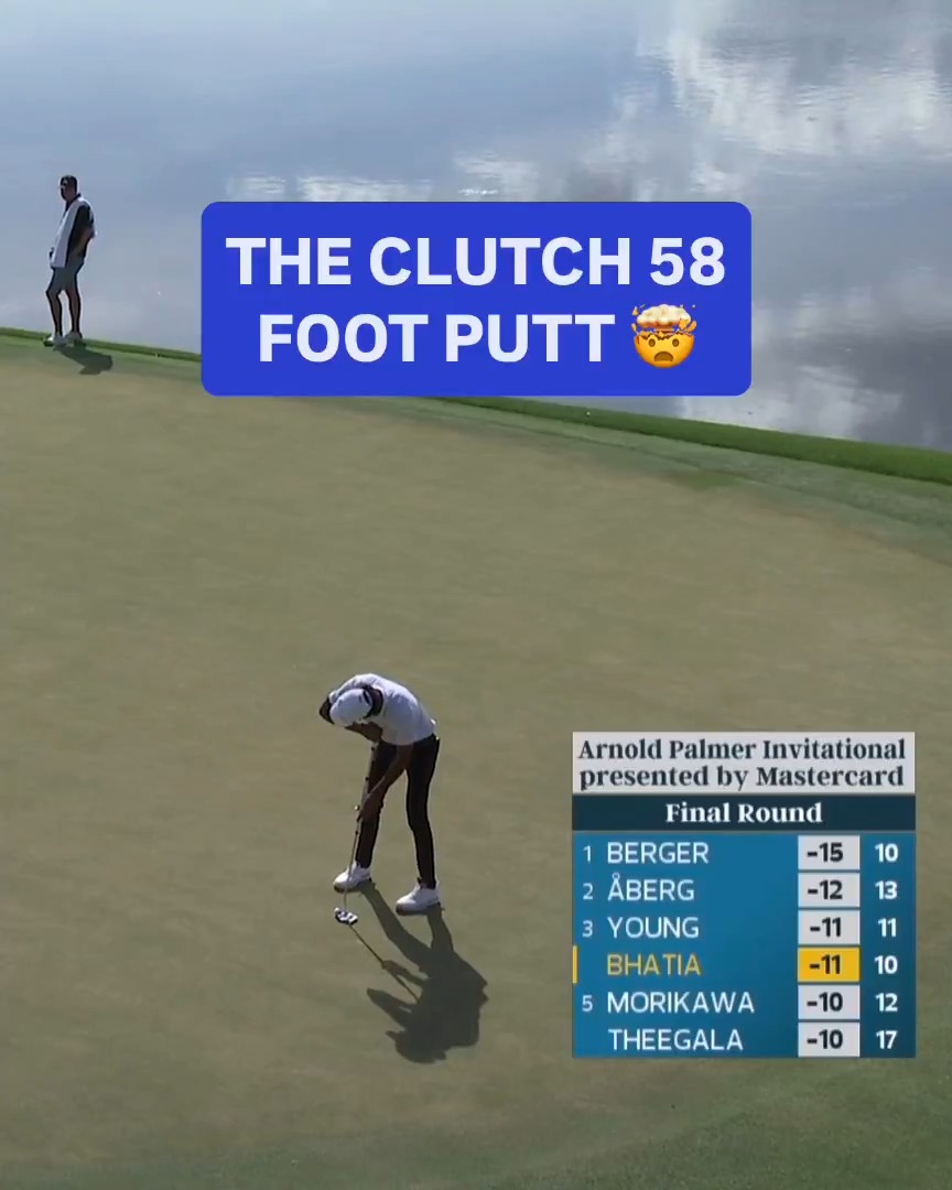An UNREAL putt from Akshay Bhatia to keep him within striking distance of Daniel Berger at the top of the leaderboard. 🍿