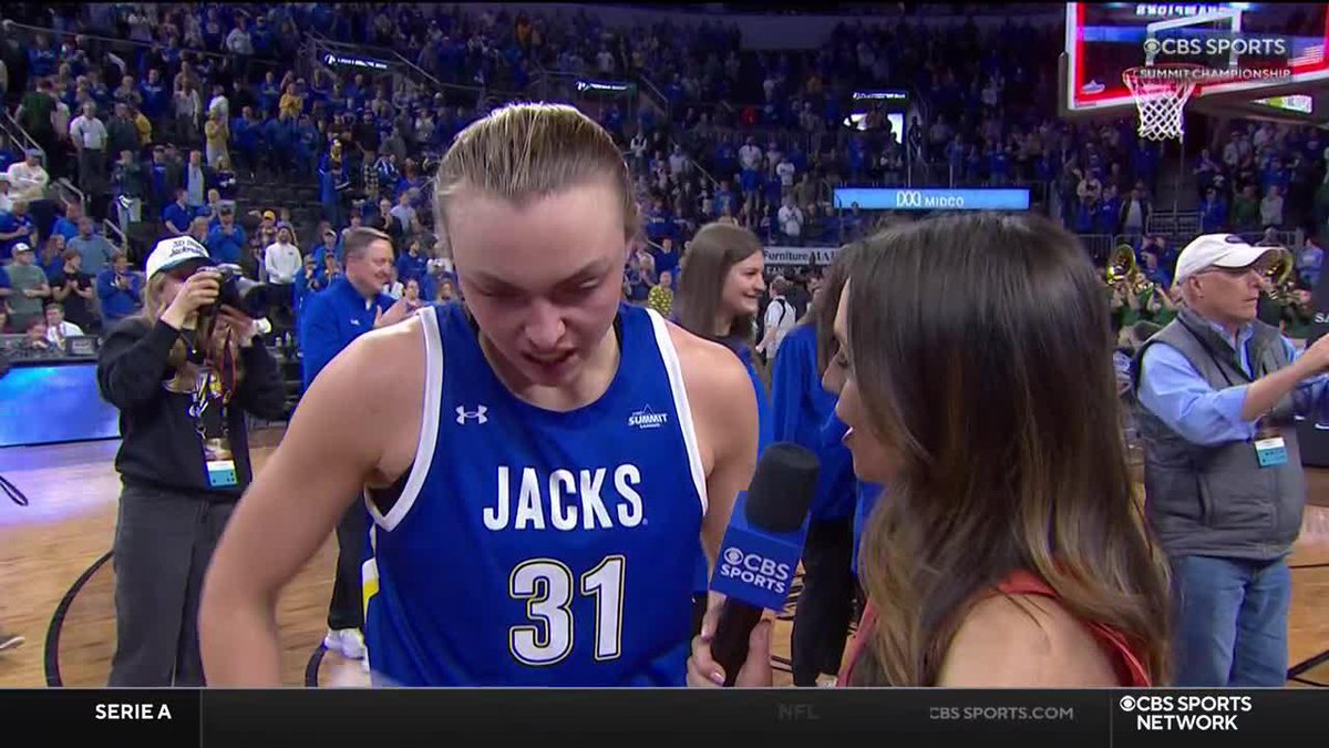 "When everyone said we couldn't do it, we did it. I'm just so proud of us." Jackrabbit WBB's Brooklyn Meyer speaks with Emily Proud after winning a fourth Summit League title