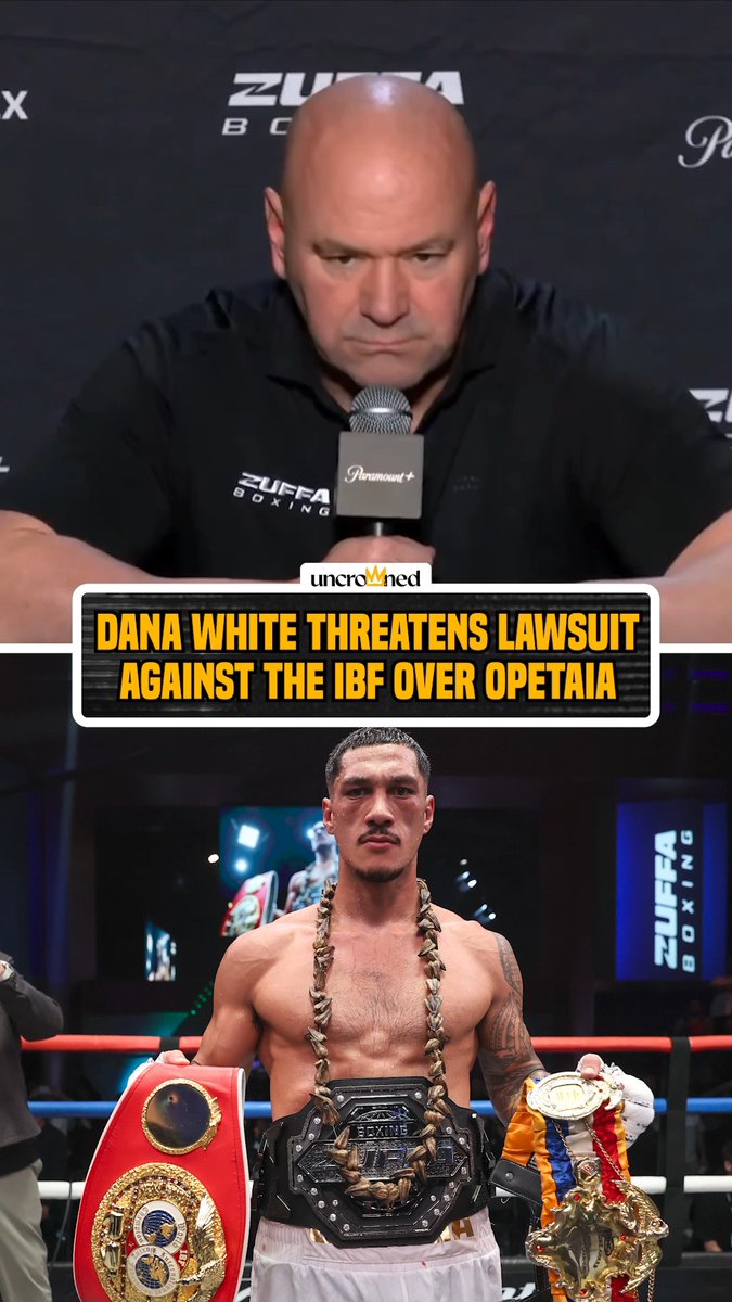 "I see lawsuits coming, that's what I see." Dana White suggest Zuffa could sue the IBF if they strip Jai Opetaia of their title 😳 #ZuffaBoxing04