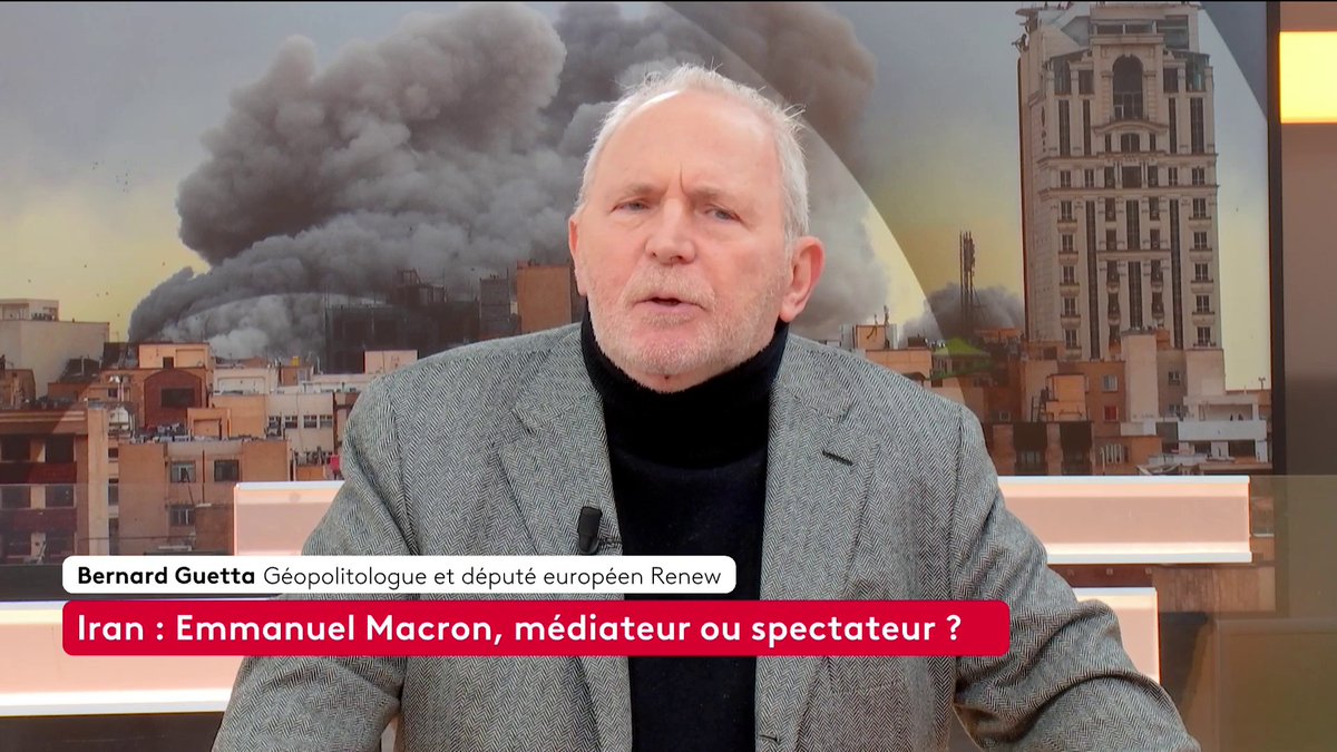 🔴 🗣 "Emmanuel Macron n'est pas spectateur, bien au contraire", affirme le géopolitologue et député européen Renew, Bernard Guetta, alors que le chef de l'Etat se rend à Chypre lundi pour "témoigner la solidarité de la France" à ce pays frappé par l'Iran. #canal16