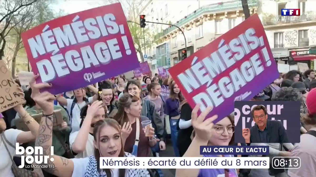 ▶️ Némésis écarté du défilé du 8 mars à Paris 📺 Pour #BonjourLaMatinaleTF1, fx rigot était sur place