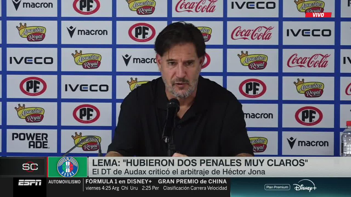 "A LOS 3' HAY UN PENAL MUY CLARO..." Gustavo Lema, técnico de Audax Italiano, mostró su disgusto por dos jugadas puntuales ante Colo Colo que a su entender eran para sancionar la pena máxima. ▶️ Mira #SportsCenter en el Plan Premium de #DisneyPlus.