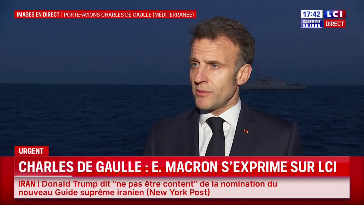 🔴 Déploiement du porte-avions Charles-de-Gaulle : "On se donne des options pour pouvoir intervenir le moment voulu", Emmanuel Macron qui ajoute envisager "de pouvoir escorter des tankers des porte-conteneurs et de rouvrir la route du gaz et du pétrole en sortie d'Ormuz"