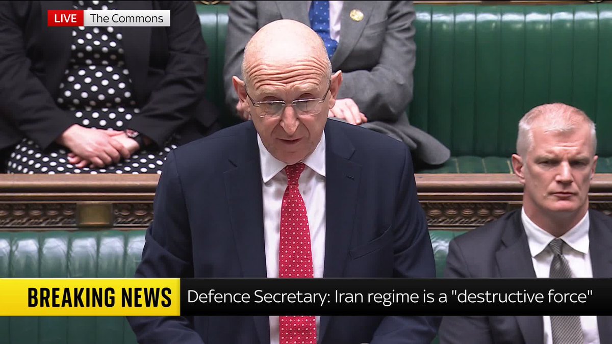 Defence Secretary John Healey says the UK is conducting defensive air sorties in support of the UAE, and Typhoons have successfully 'taken out' two drones - one over Jordan and the second heading to Bahrain. Latest ➡️ 📺 Sky 501, Virgin 602 and YouTube