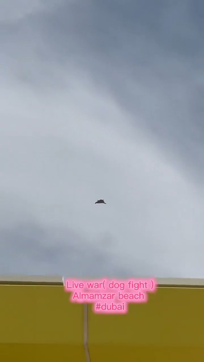 Reportedly recent footage of a UAE F-16 shooting down an Iranian drone over the water as beach goers look on. Sun tan accordingly... #war #israel #iran #uae #dubai #beach #SunTan #F16 #drone #الكويت #الامارات #السعودية #الخليج