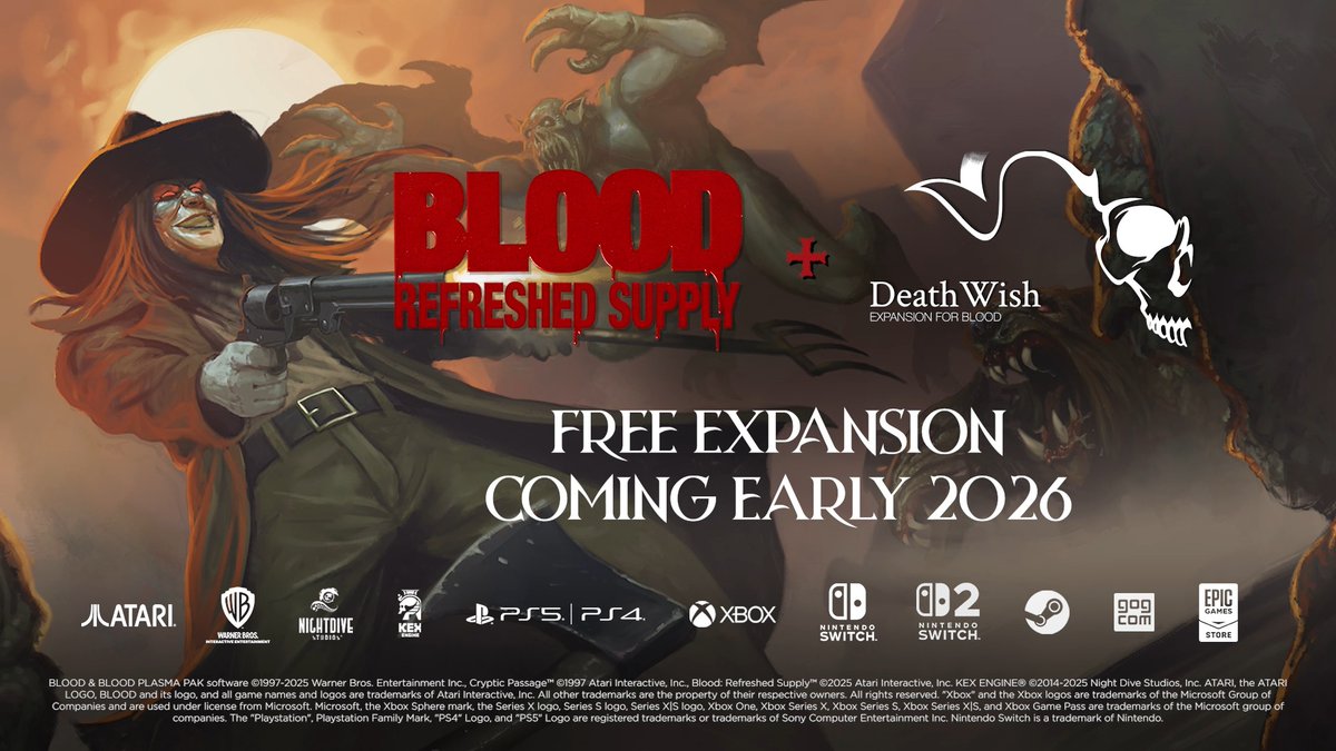 Blood is back, baby! Prepare your arsenal. The Death Wish expansion is bleeding onto all platforms later this month. 🩸