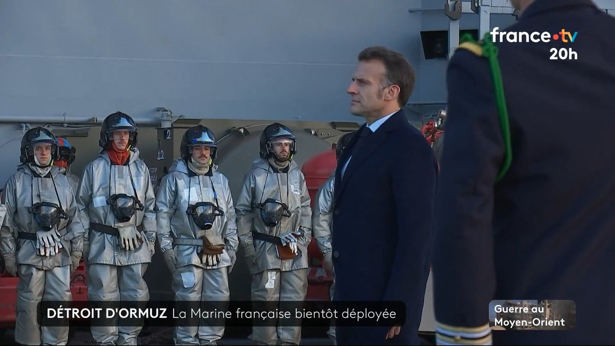 🇫🇷 Emmanuel Macron sur le porte-avions Charles de Gaulle : le président a confirmé qu'il envisage l’envoi de 8 frégates et deux porte-hélicoptères amphibies et prépare une mission défensive pour rouvrir le détroit d'Ormuz. #JT20h