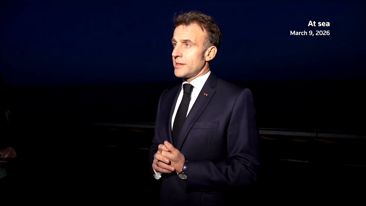 French President Emmanuel Macron visited troops aboard the aircraft carrier Charles de Gaulle and said that France aims to escort vessels in the Strait of Hormuz when hostilities subside