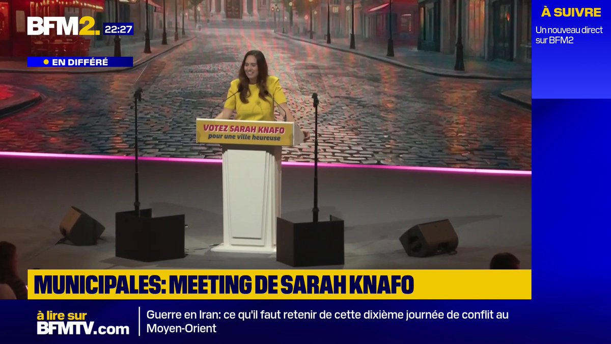 "Madame Chikirou ne veut pas sécuriser Paris, elle veut transformer Paris en zone d’accueil internationale", déclare Sarah Knafo lors de son meeting au dôme de Paris #BFM2