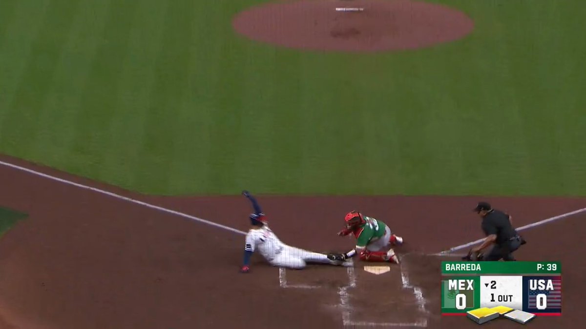 Team Mexico pull off a perfect relay to cut down the runner at home! #WorldBaseballClassic