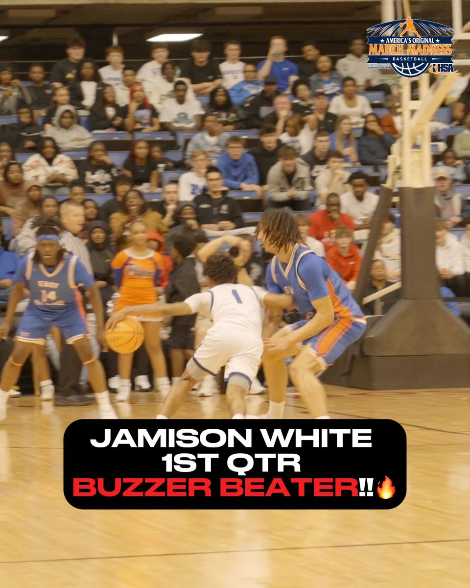 Jamison White of East St. Louis with a 1st QTR buzzer beater in the 3A Super-Sectionals!!! 🔥 #IHSA Basketball = America's Original #MarchMadness 🏀