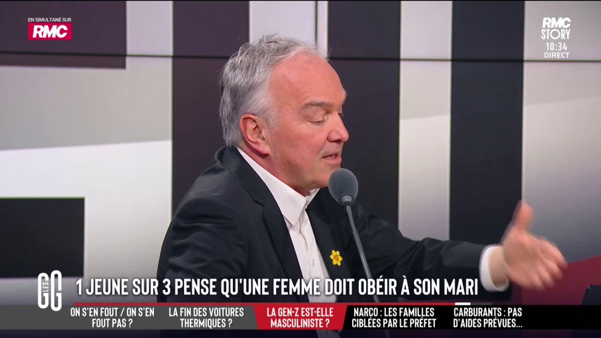 🚨 1 jeune sur 3 pense qu'une femme doit obéir à son mari. 🗣️ Olivier Truchot : "Il y a eu des combats pour que la femme soit indépendante : pour ouvrir un compte bancaire, pour divorcer, pour travailler sans l'autorisation de son mari. Là, c'est une régression." #GGRMC
