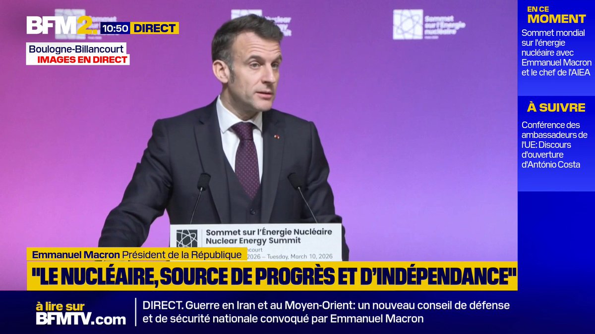 L'uranium russe correspond à "40% de la production mondiale", rappelle Emmanuel Macron lors du Sommet de l'énergie nucléaire qui appelle à une coopération "au niveau international" pour être "moins dépendant des soubresauts géopolitiques" #BFM2